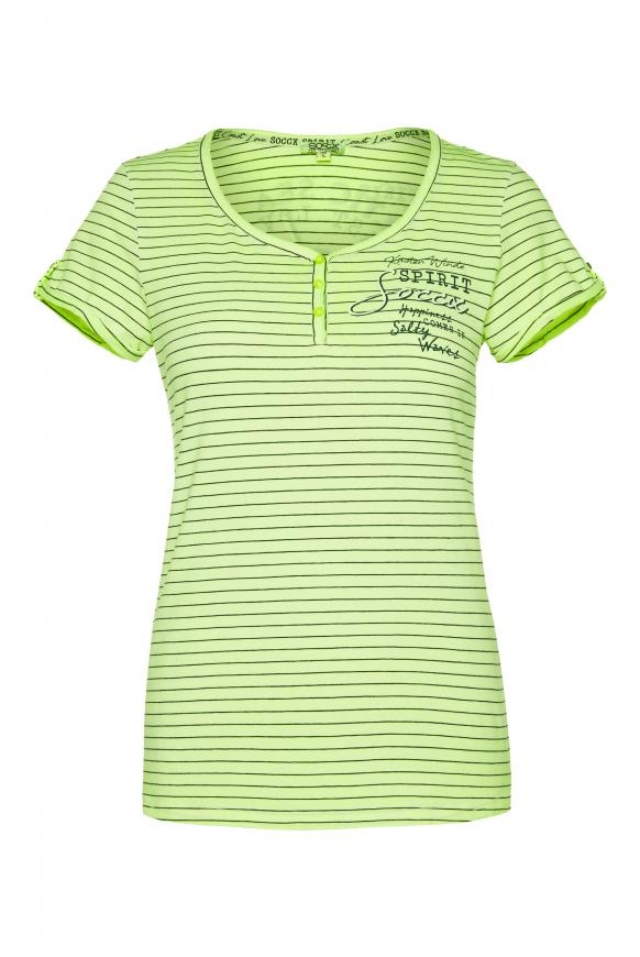 Streifenshirt mit Knopfleiste und Rücken-Print super lemon