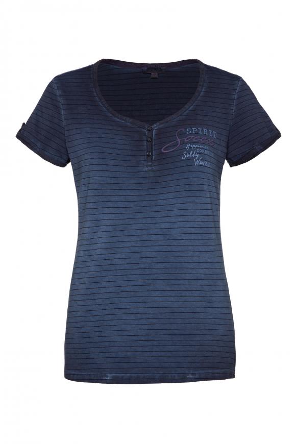 Streifenshirt mit Knopfleiste und Rücken-Print blue navy