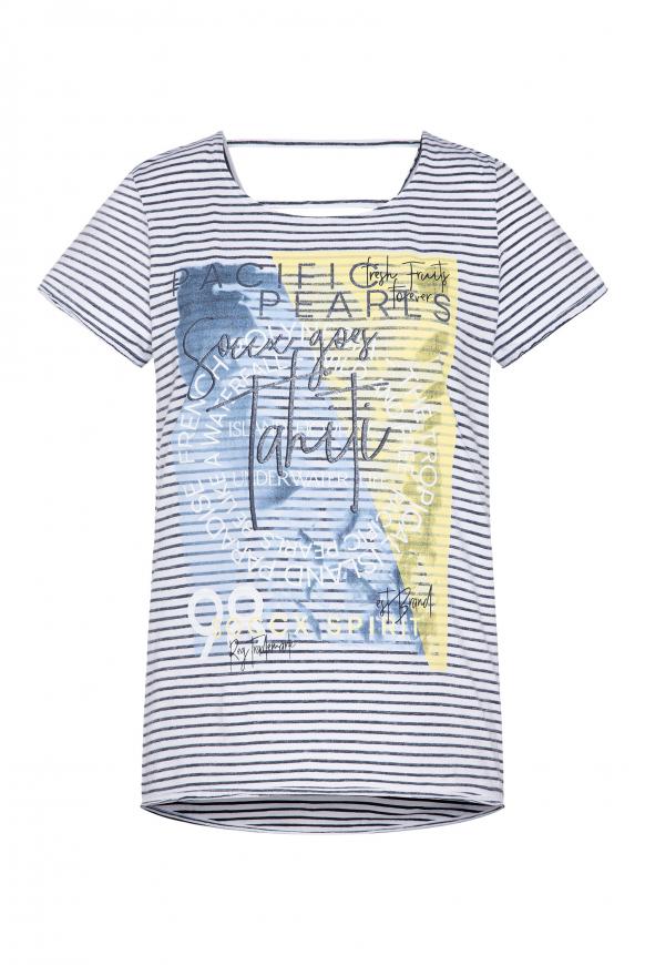 Streifenshirt mit Print und Rücken-Detail opticwhite