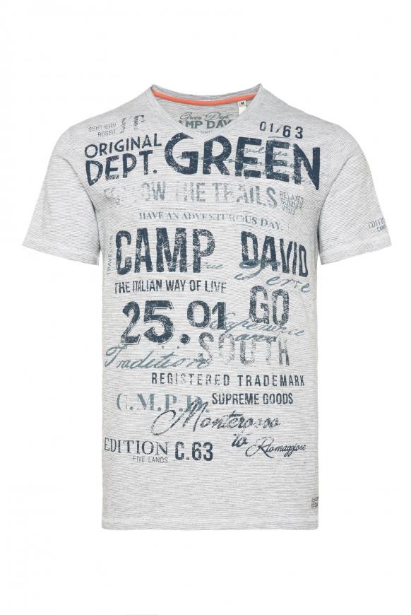 Streifenshirt mit V-Neck und Used Print opticwhite