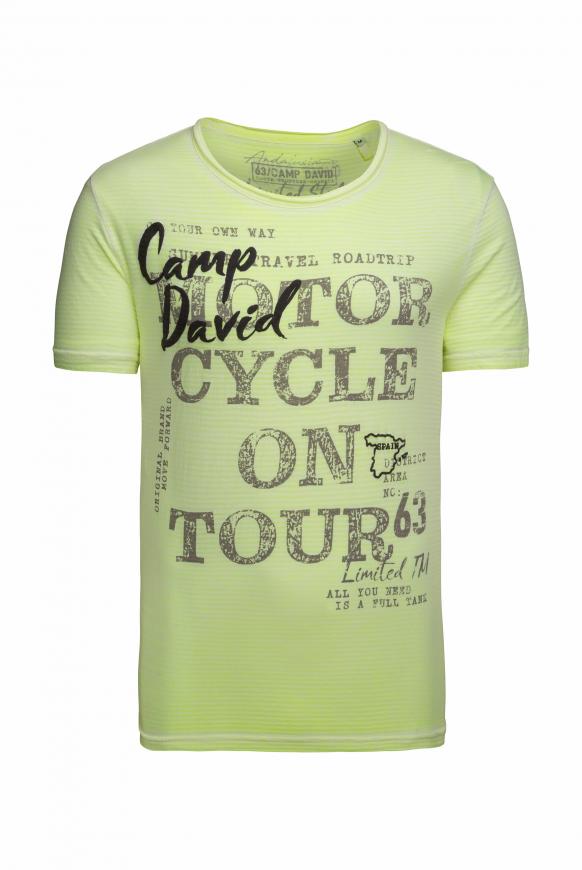 Streifenshirt mit Vintage- und Puff-Print neon lime