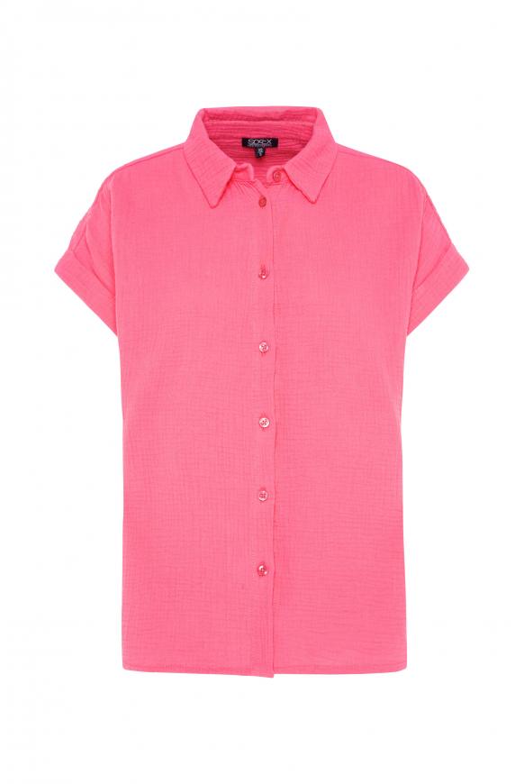 Strukturierte Kurzarmbluse aus Musselin bright pink