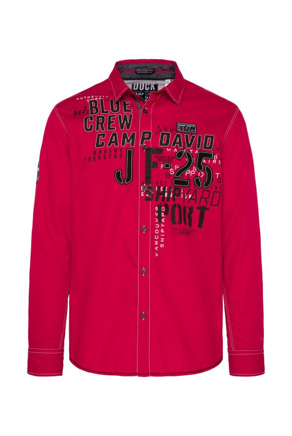 Strukturiertes Hemd mit Label-Applikationen bright red