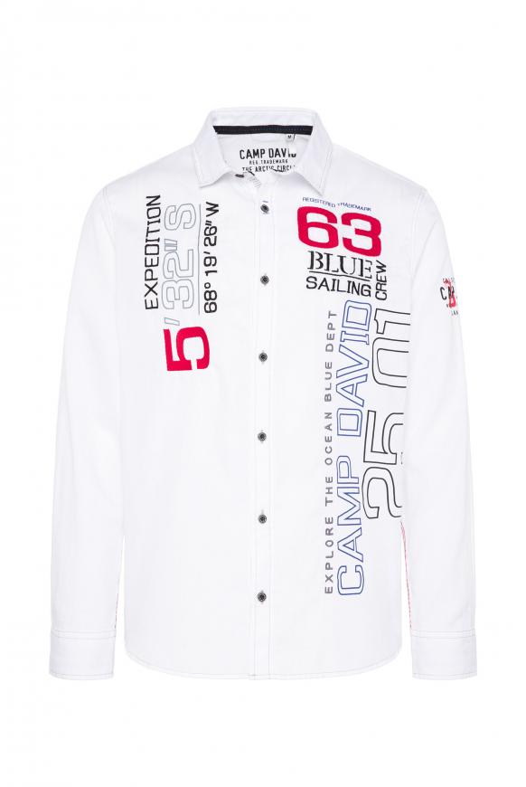 Strukturiertes Langarmhemd mit Artworks opticwhite