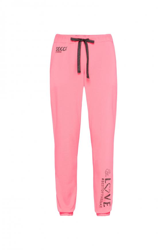 Sweathose mit Glitter Print neon pink