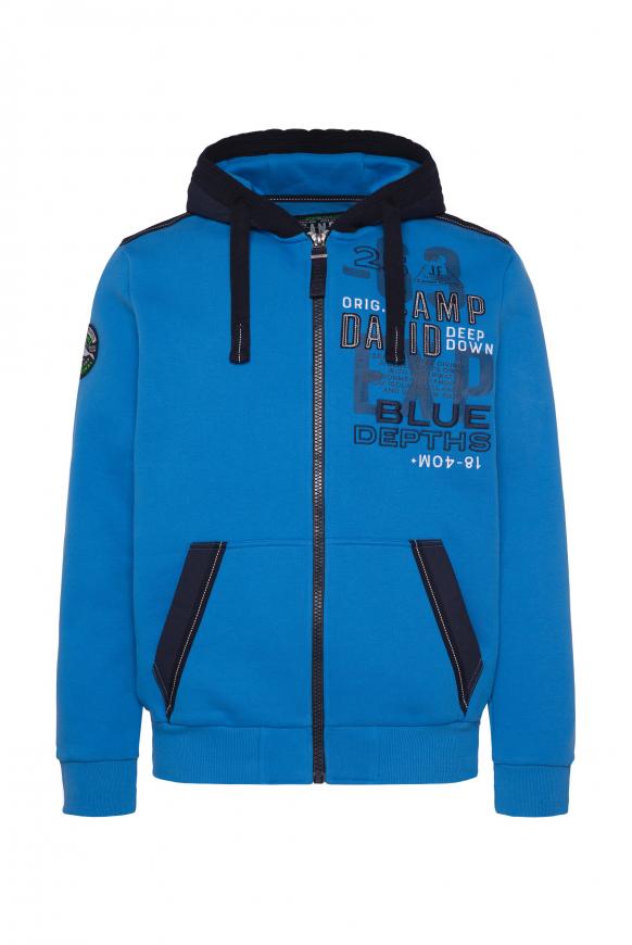 Sweatjacke mit Kapuze im Materialmix pacific blue