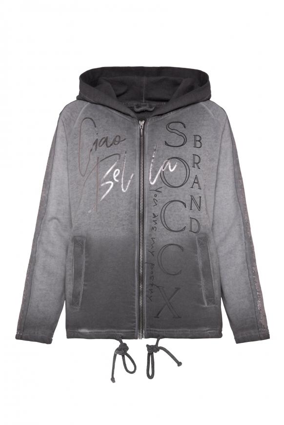Sweatjacke mit Kapuze und Folien-Prints black