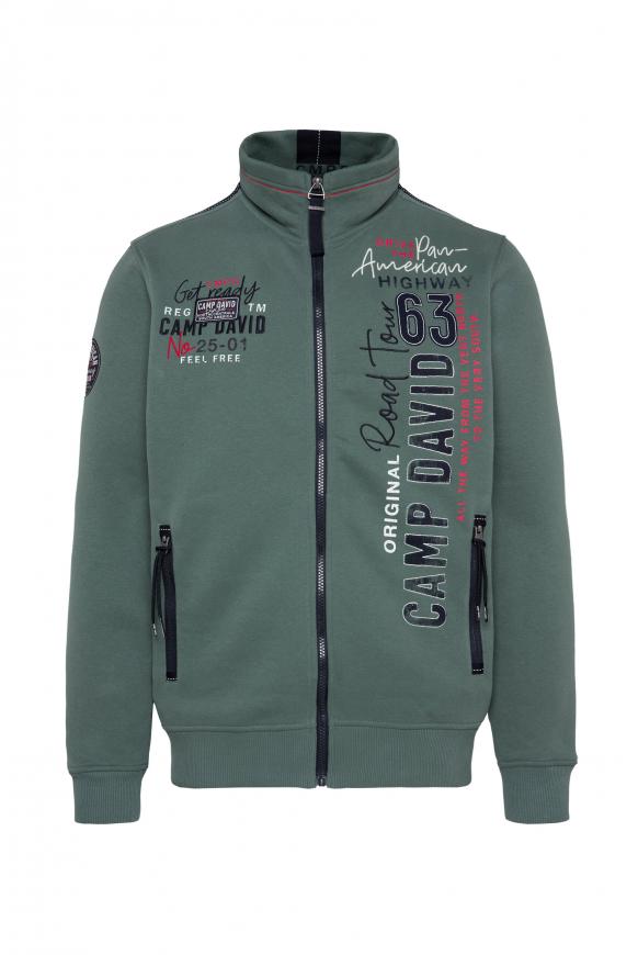Sweatjacke mit Label-Applikationen grey green