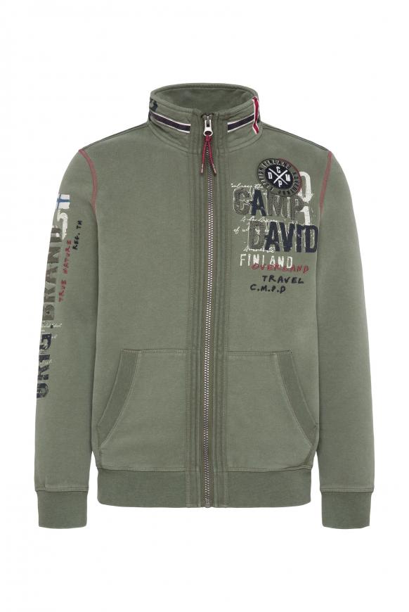 Sweatjacke mit Vintage Look und Artworks medium khaki