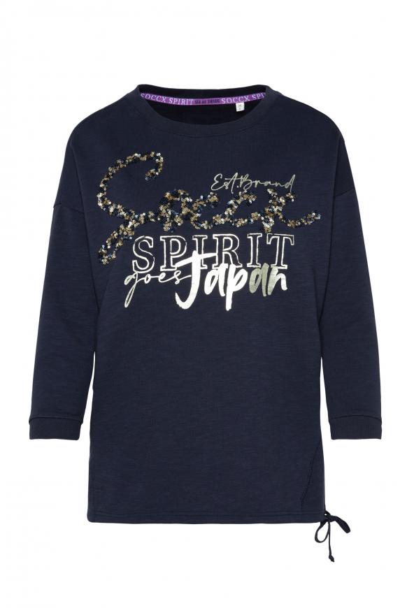 Sweatshirt mit 3/4-Arm und Pailletten-Logo blue navy