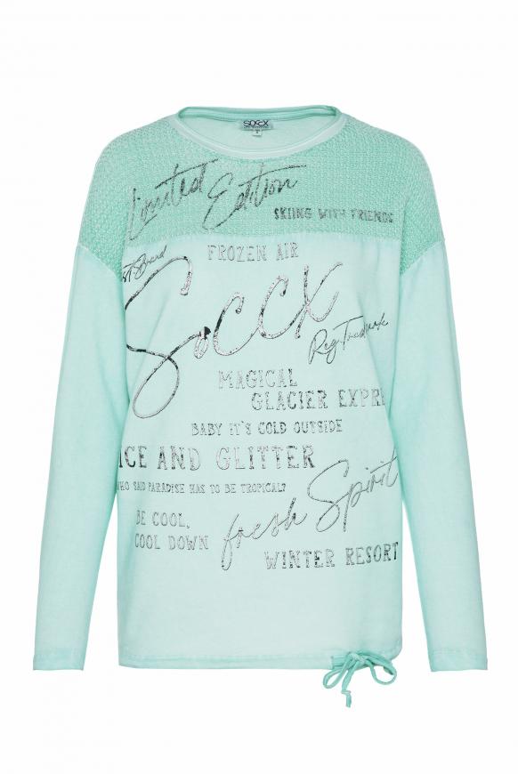 Sweatshirt mit Chenille-Strick und Logo Prints frozen aqua