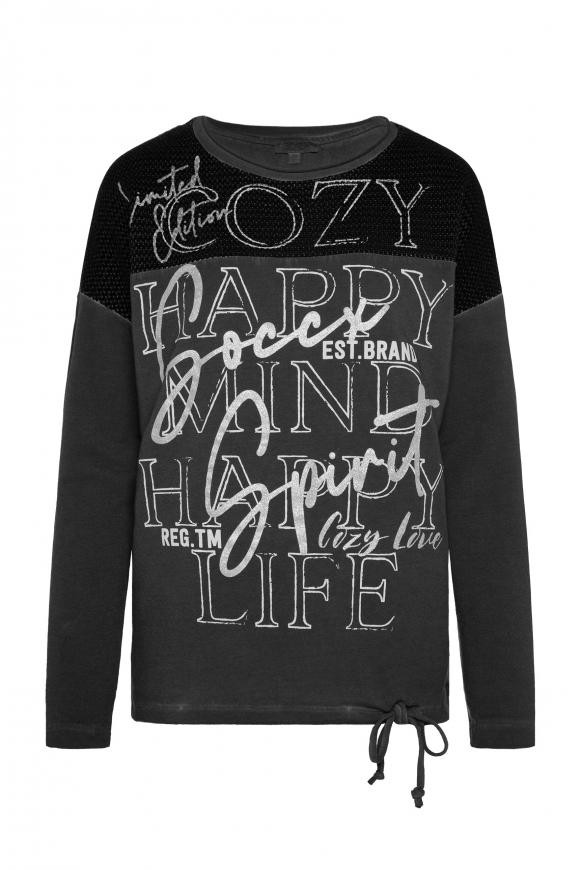 Sweatshirt mit Chenillestrick und Print black