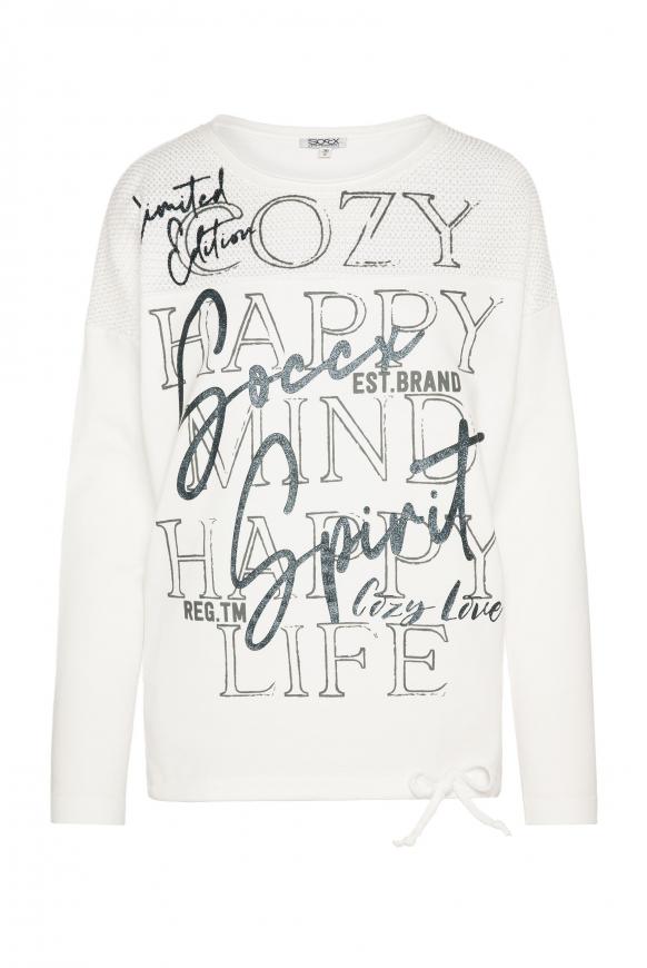 Sweatshirt mit Chenillestrick und Print ivory