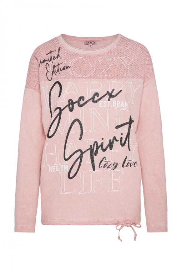 Sweatshirt mit Chenillestrick und Print milky rose