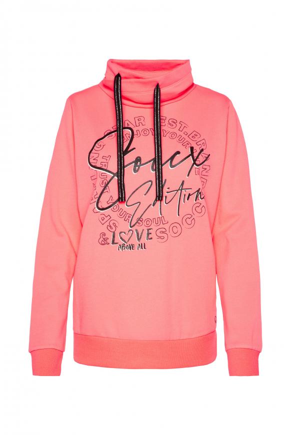 Sweatshirt mit hohem Kragen und Artwork neon pink