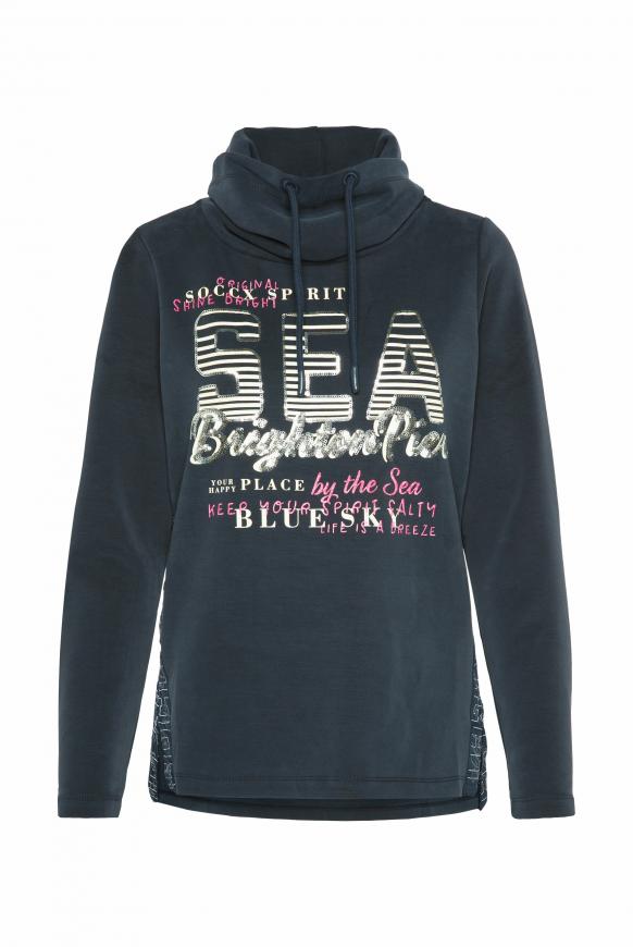 Sweatshirt mit hohem Kragen und Pailletten-Artwork nautic navy