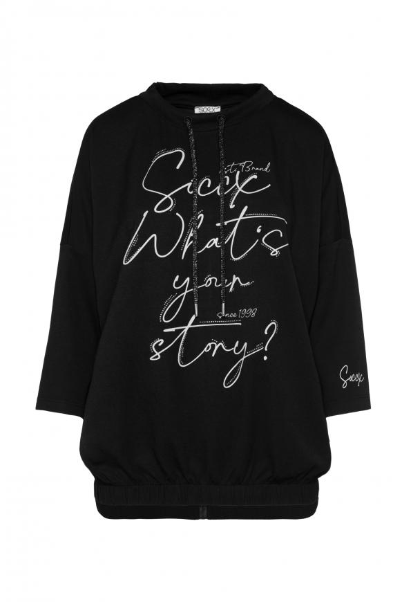 Sweatshirt mit Prints, Tape und Gummizugsaum black