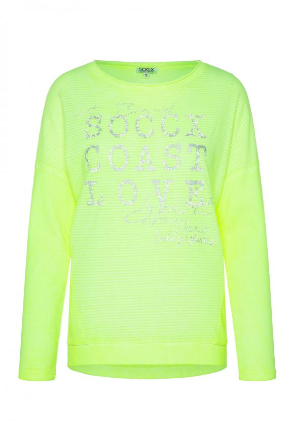 Sweatshirt mit Strukturmix und Logo Print super lemon