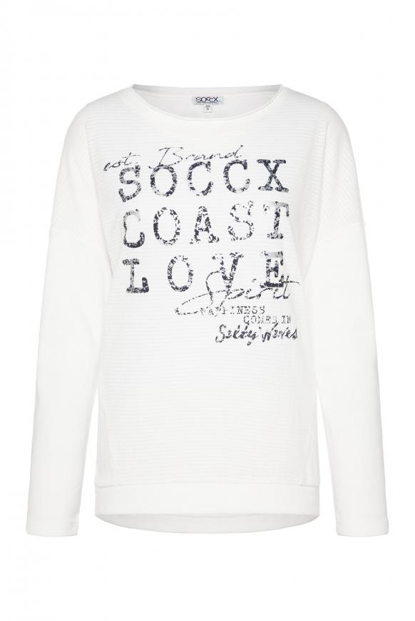 Sweatshirt mit Strukturmix und Logo Print ivory