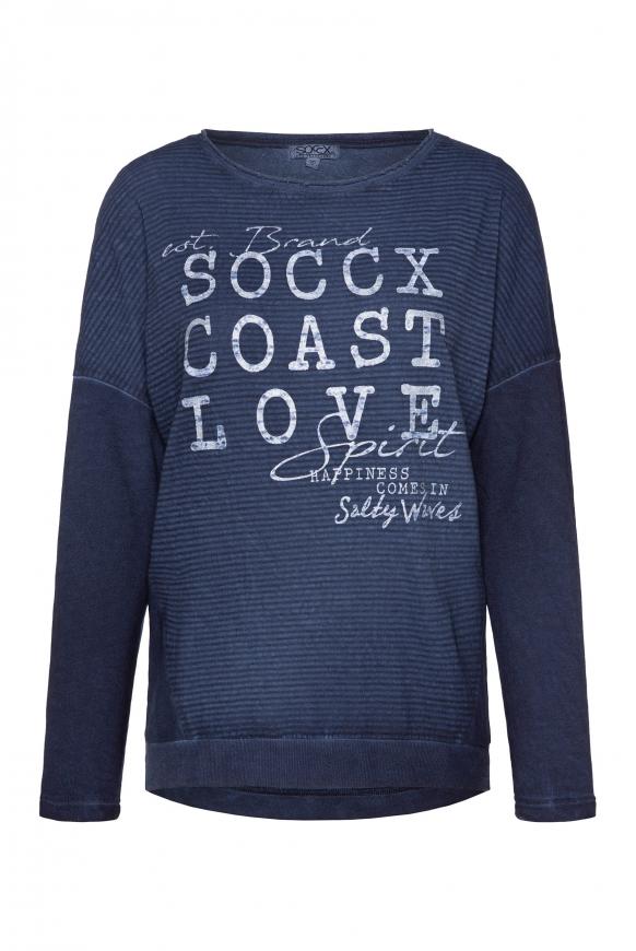 Sweatshirt mit Strukturmix und Logo Print blue navy
