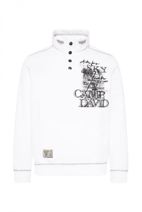 Sweatshirt mit Troyer-Kragen und Kängurutasche opticwhite