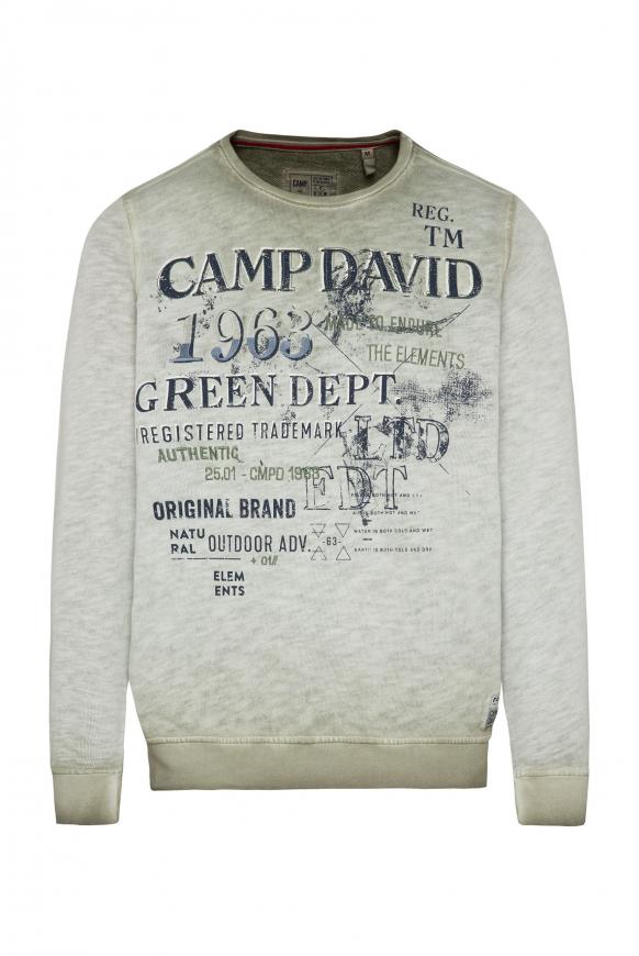 Sweatshirt mit Used Print und Stickereien treasure green