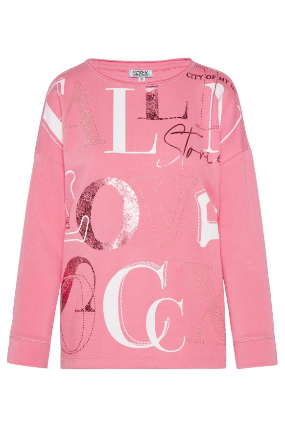 Sweatshirt mit Wording Print happy pink
