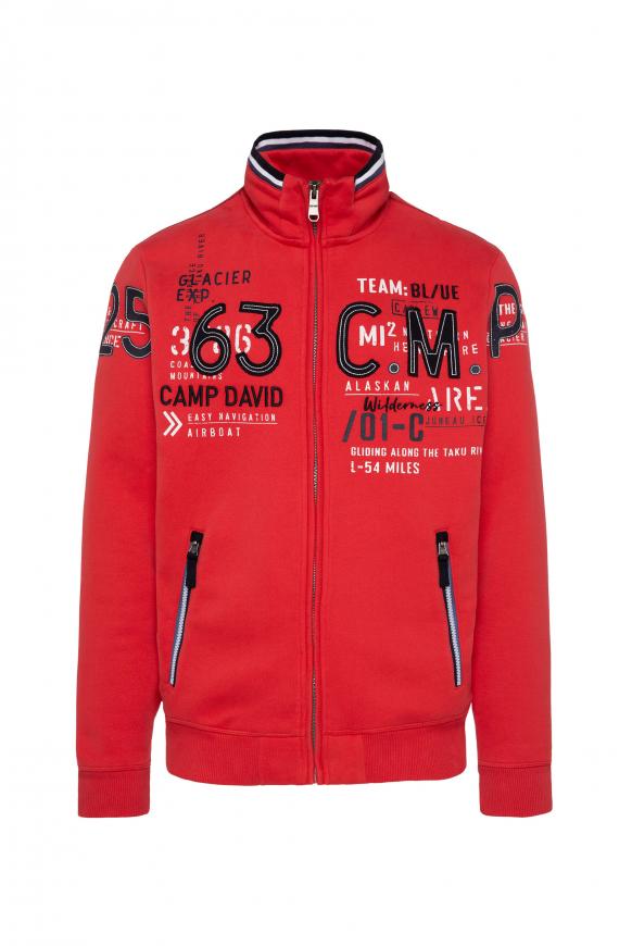 Sweatshirtjacke mit Label-Applikationen mission red