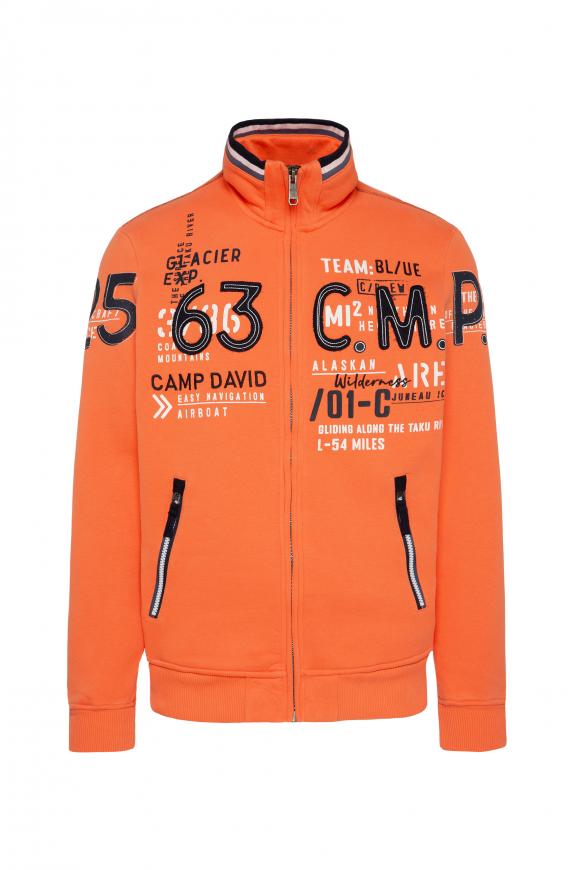 Sweatshirtjacke mit Label-Applikationen mission orange