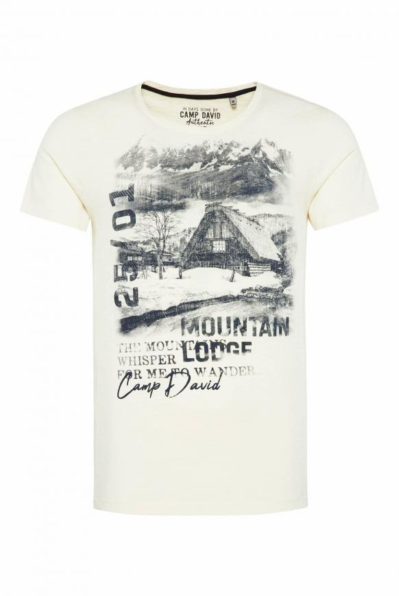 T-Shirt aus Flammgarn mit Photoprint sand white