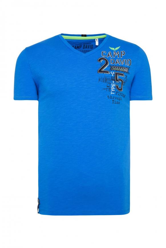 T-Shirt aus Flammgarn mit Rücken-Artwork neon blue