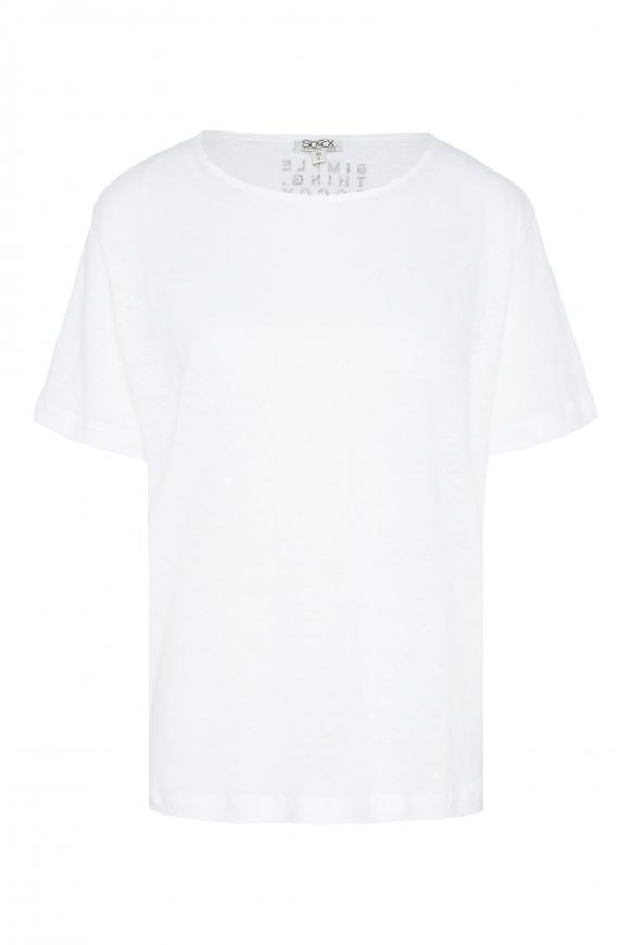 T-Shirt aus Leinen mit kleinem Label Print opticwhite