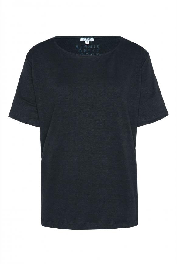 T-Shirt aus Leinen mit kleinem Label Print black