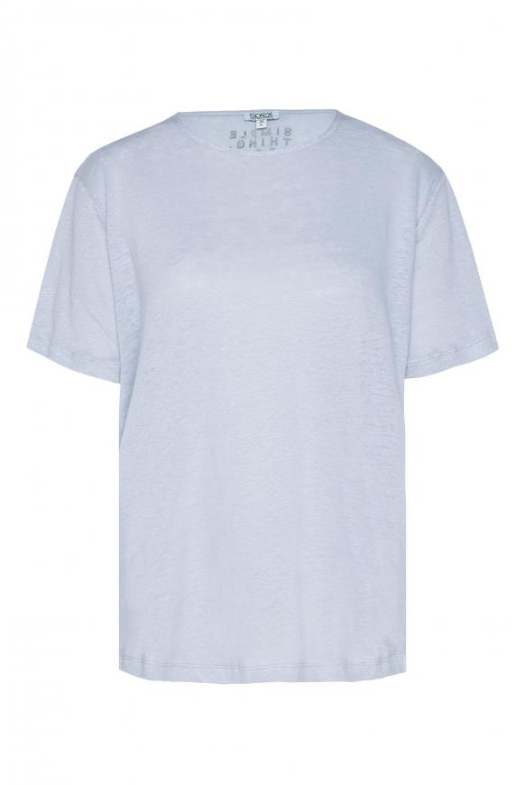 T-Shirt aus Leinen mit kleinem Label Print light blue
