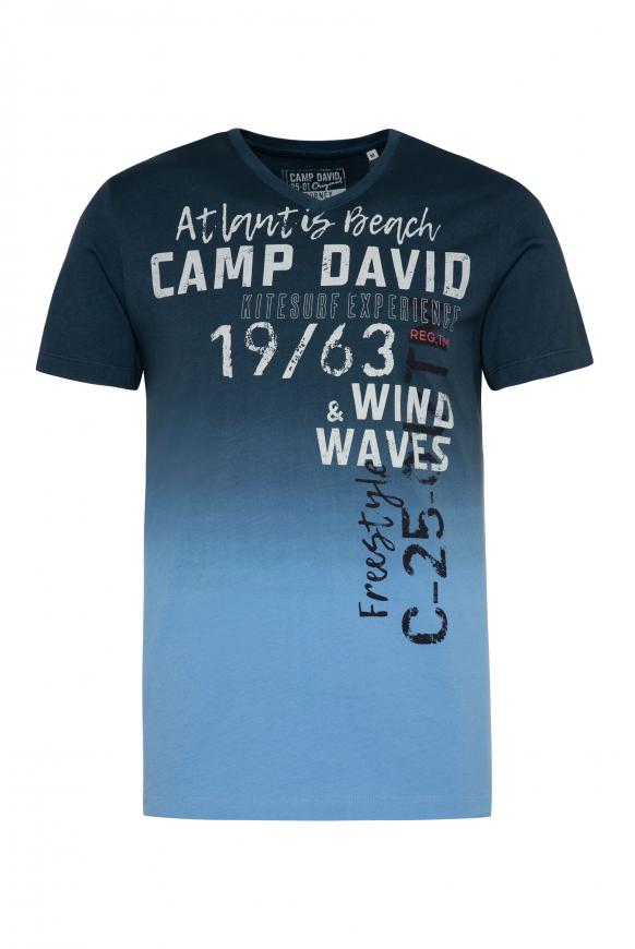 T-Shirt Dip Dye mit Label Print soft blue