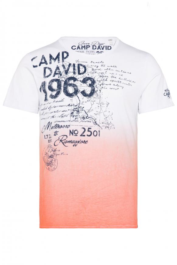 T-Shirt Dip Dye mit Label Prints opticwhite / peach red
