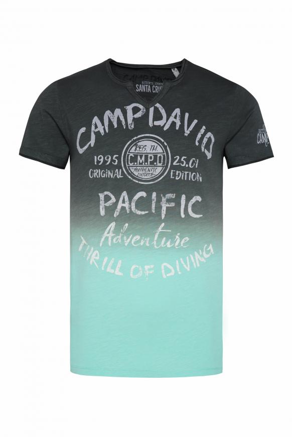 T-Shirt Dip Dye mit Prints und Used-Optik anthra / aqua green