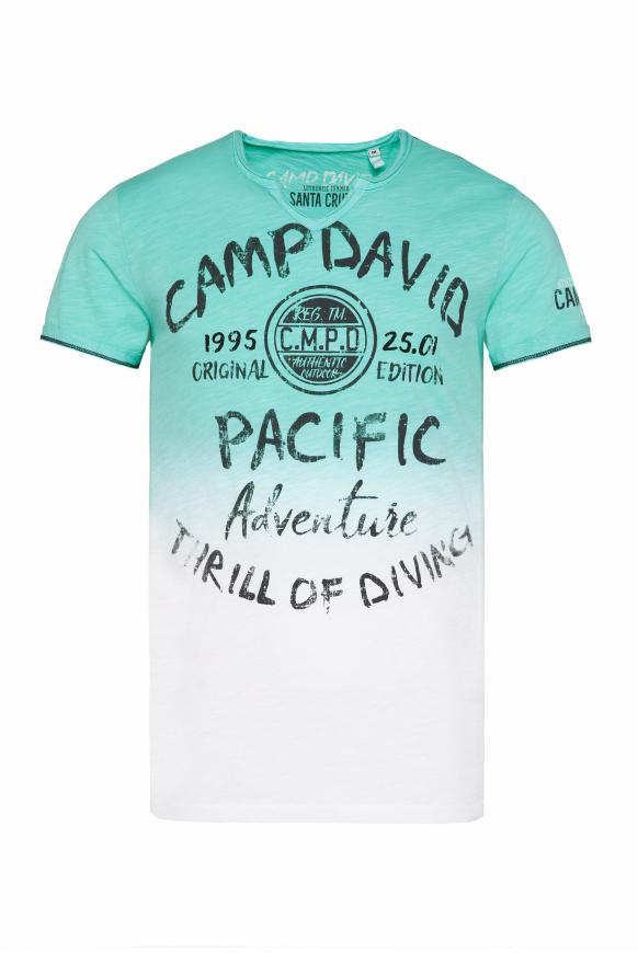 T-Shirt Dip Dye mit Prints und Used-Optik aqua green / opticwhite