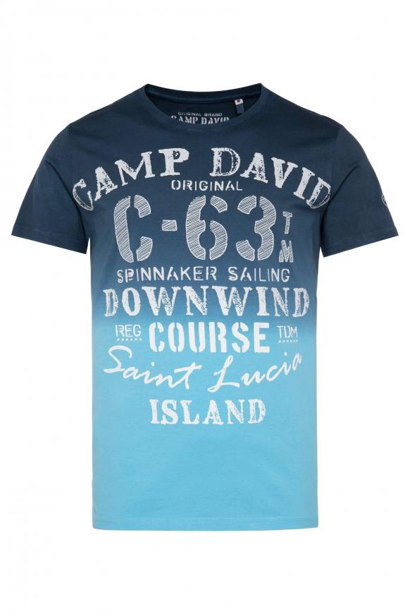 T-Shirt Dip Dye mit Used Print blue navy / summer aqua