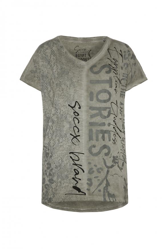 T-Shirt im Material- und Mustermix sage green