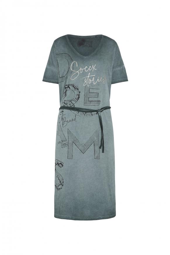 T-Shirt-Kleid mit großem Wording Print green leaf