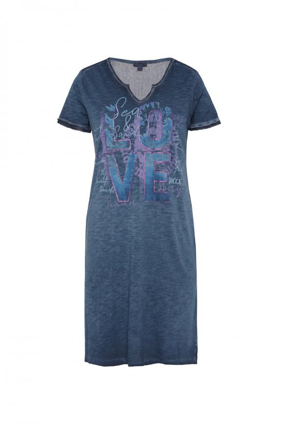 T-Shirt-Kleid mit Mesh-Einsatz und Print sea blue