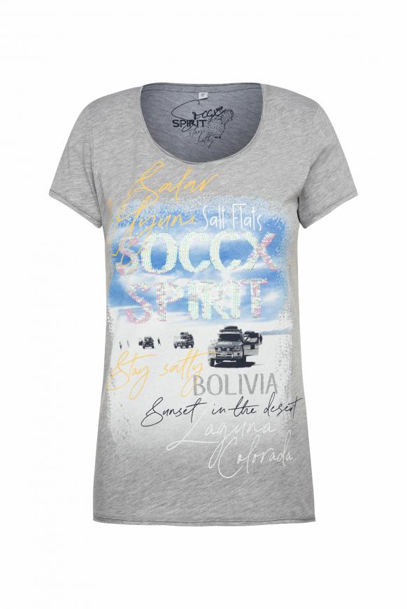 Camp David Soccx T Shirt Mit Artwork Und Used Kanten Grey Melange
