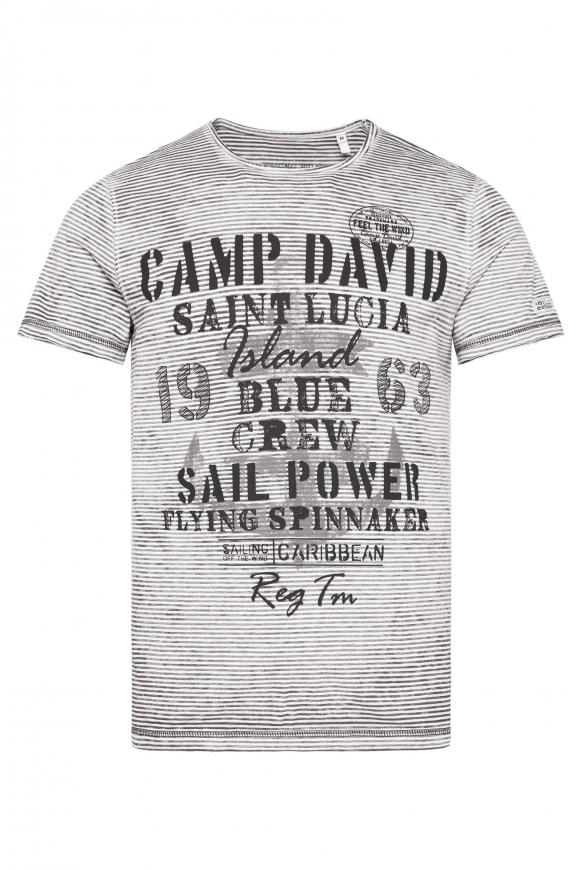 T-Shirt mit Ausbrenner-Streifen und Print opticwhite