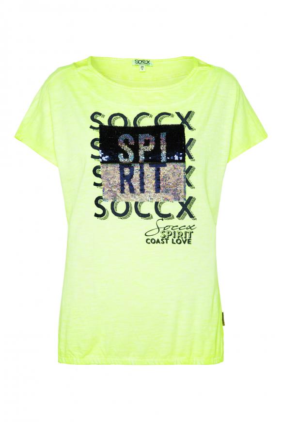 T-Shirt mit Cut-Out und Wendepailletten super lemon