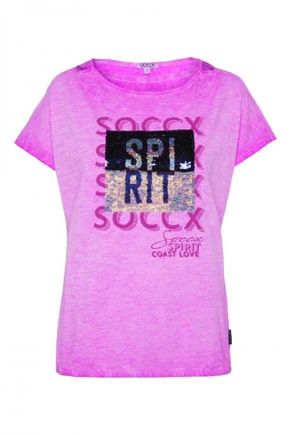 T-Shirt mit Cut-Out und Wendepailletten new lilac