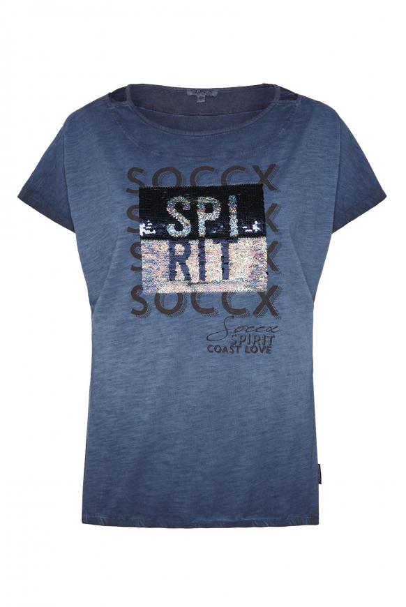 T-Shirt mit Cut-Out und Wendepailletten blue navy