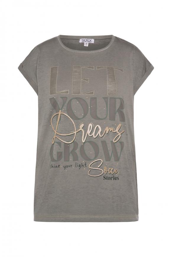 T-Shirt mit Glitter Print und Schmucksteinen desert olive