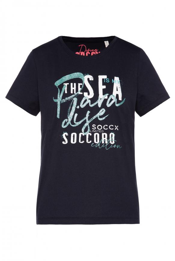 T-Shirt mit Glitter Wording Print blue navy