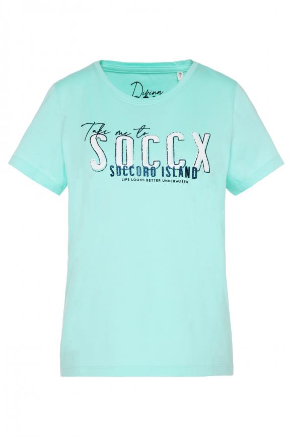 T-Shirt mit Glitter Wording Print flash aqua
